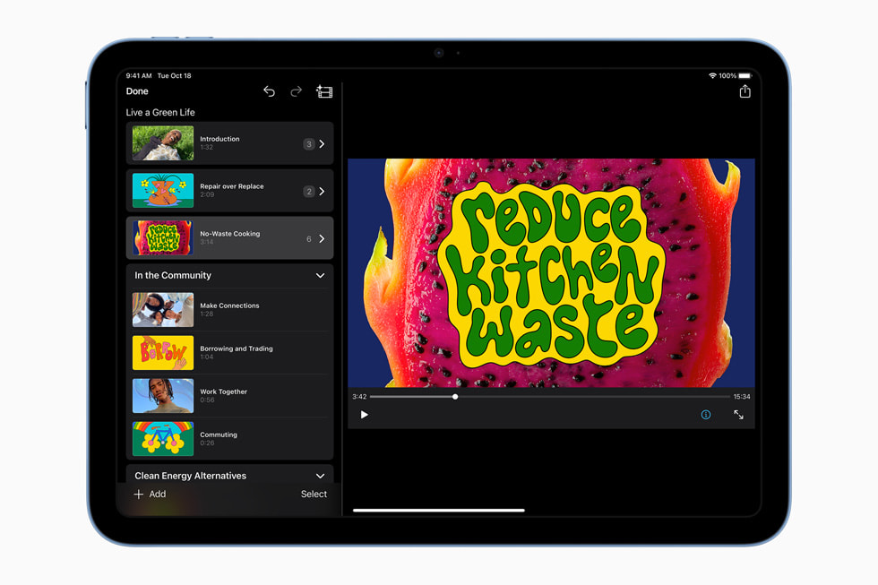 Yeni iPad’deki iMovie’de düzenleme yap?l?yor.
