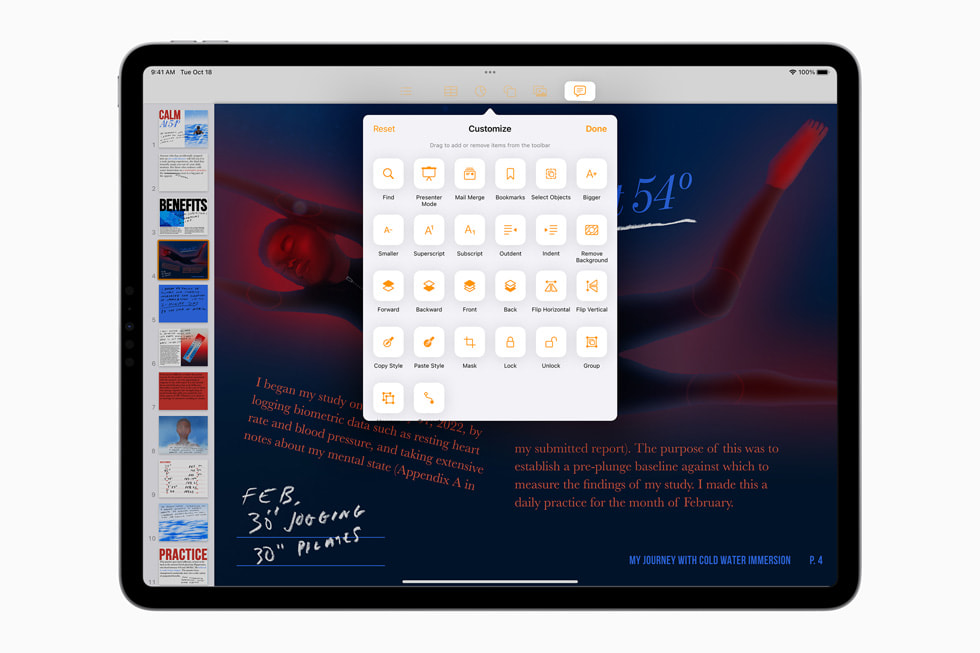 iPad Pro’daki iPadOS 16’da Pages uygulamas? ?zelle?tiriliyor.