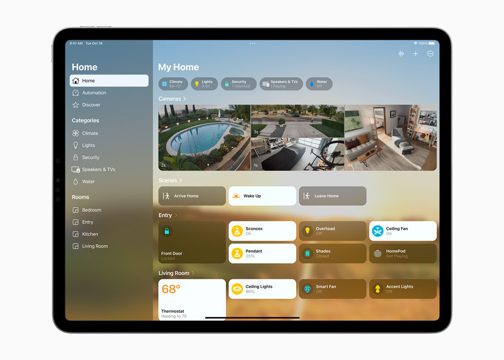 Yeni 12.9?in? iPad?Pro’da iPadOS?16’daki güncellenmi? Ev uygulamas? g?steriliyor.
