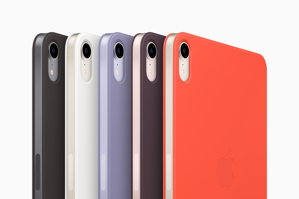 iPad i?in yeni Smart Folio Siyah, beyaz, koyu kiraz, ?ngiliz lavantas? ve elektrik turuncusu renk se?enekleriyle.