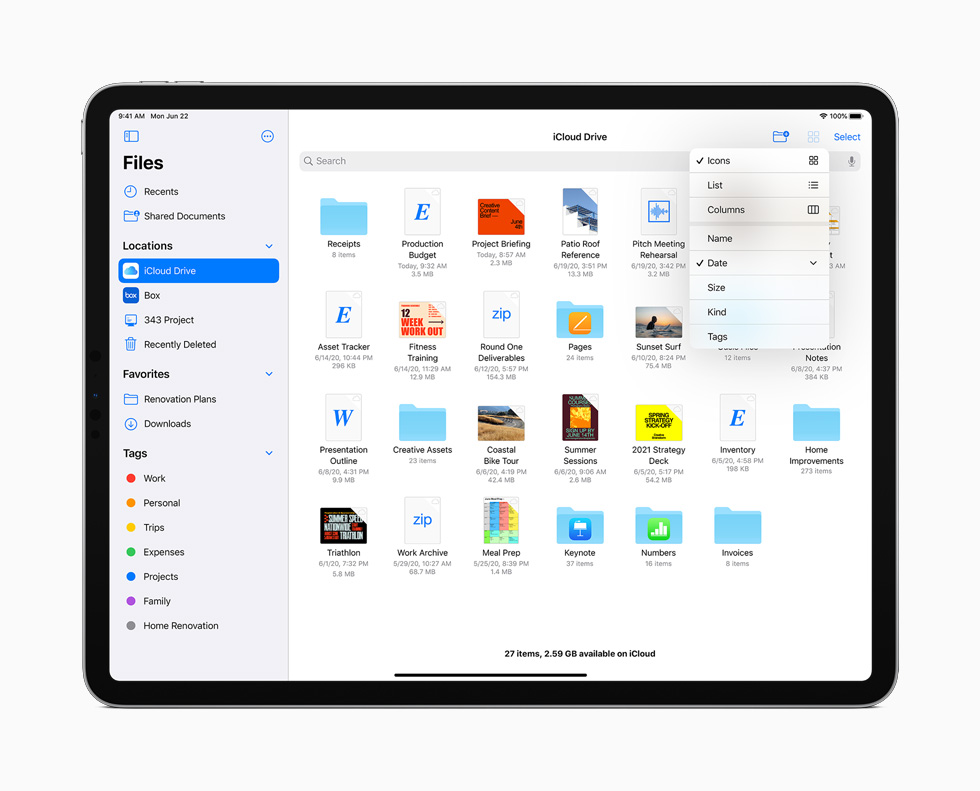 iPad Pro’da Dosyalar uygulamas?ndaki kenar ?ubu?u g?steriliyor.