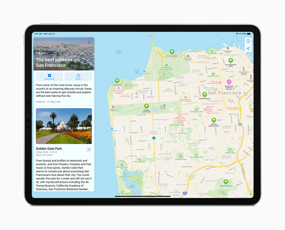 iPad Pro’daki Harita’da ?ehir Rehberleri ?zelli?i g?steriliyor.