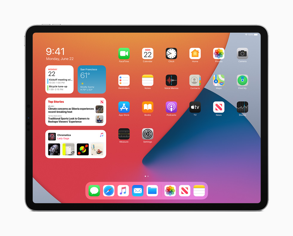 iPad Pro’daki iPadOS 14’te yeni Ana Ekran g?rüntüleniyor.