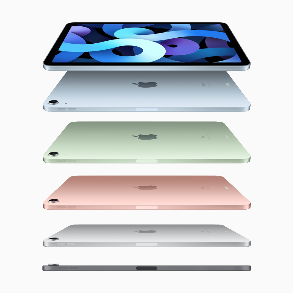 G?k mavisi, ye?il, gümü? ve uzay grisi iPad Air.