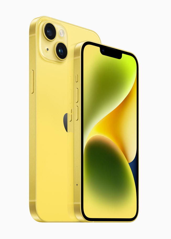 Yeni sar? renkte iPhone?14 ve iPhone?14?Plus g?steriliyor.