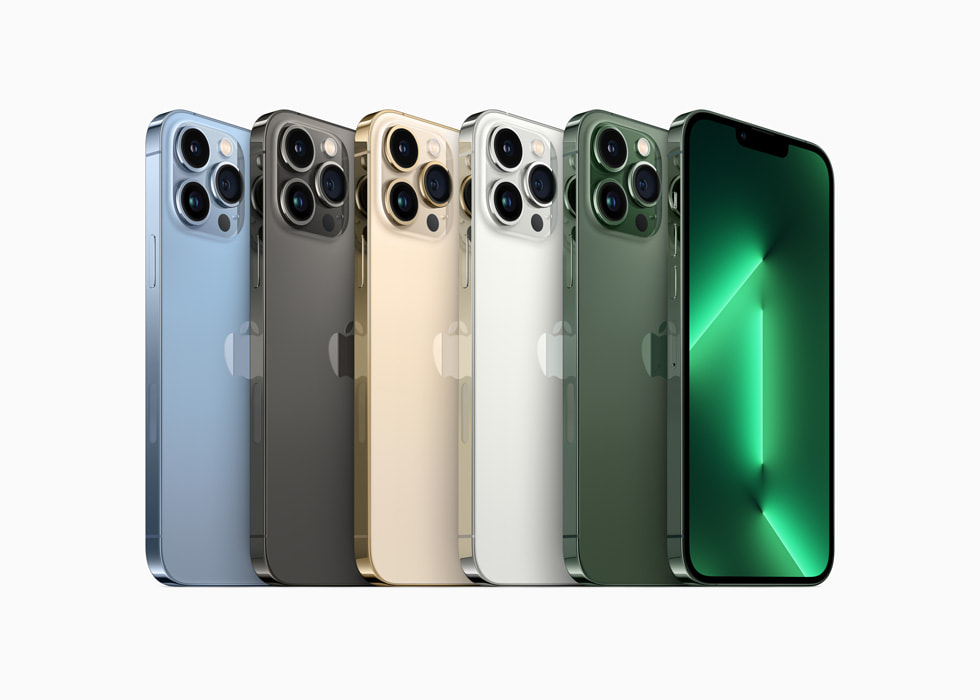 Sierra mavisi, grafit, alt?n, gümü? ve yepyeni k?knar ye?ili renk se?enekleriyle iPhone?13?Pro.