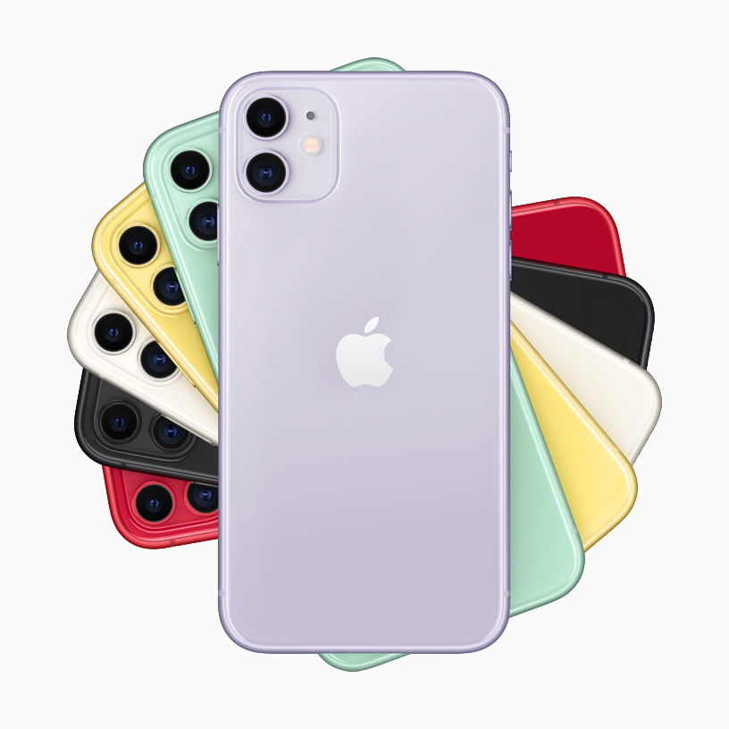Alt? renk se?ene?iyle bir grup iPhone 11.