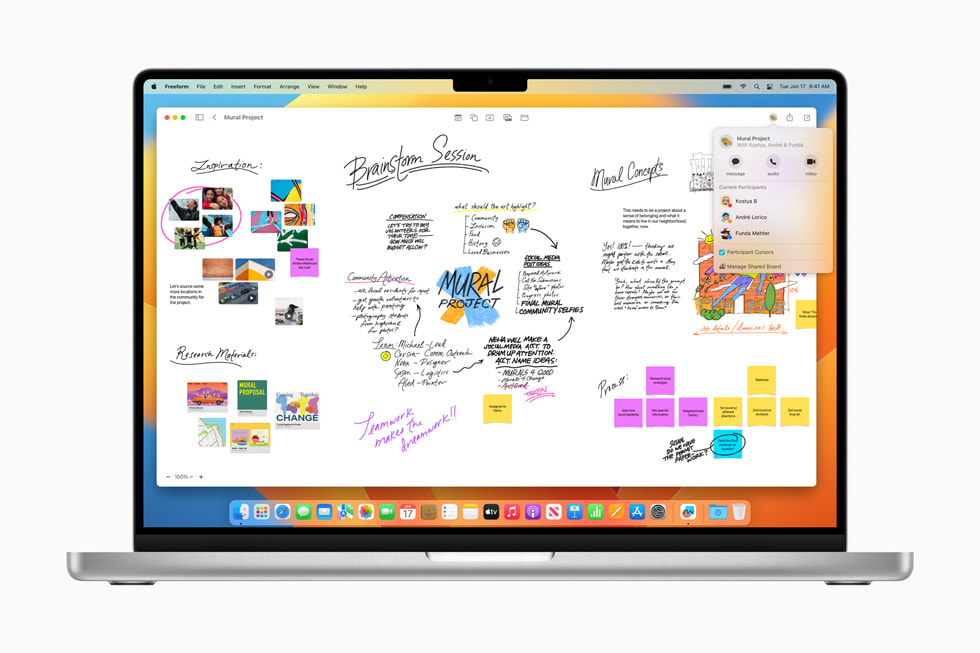 macOS Ventura yüklü MacBook Pro’da Freeform.