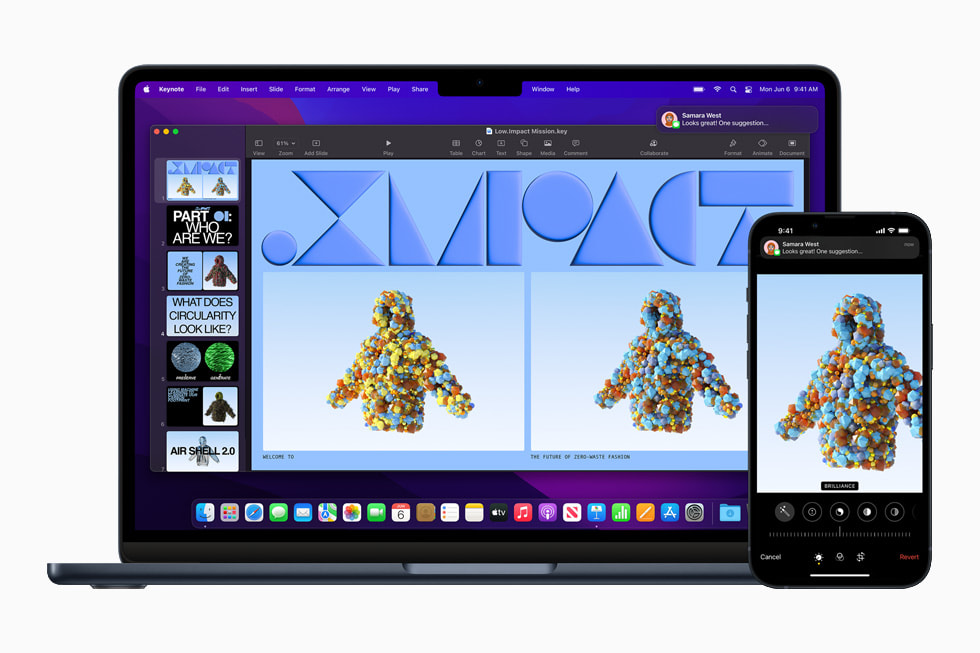 Y?ld?z ????? MacBook Air, macOS’teki Süreklilik ?zelli?inden yararlanarak y?ld?z ????? iPhone 13 ile birlikte ?al???yor.