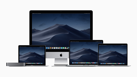 ?e?itli boyutlarda Mac dizüstü bilgisayarlar, yeni Uzay Grisi Mac mini ve bir Mac masaüstü bilgisayar.