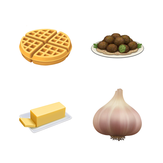 Waffle, falafel, tereya?? ve sar?msak emoji’leri.