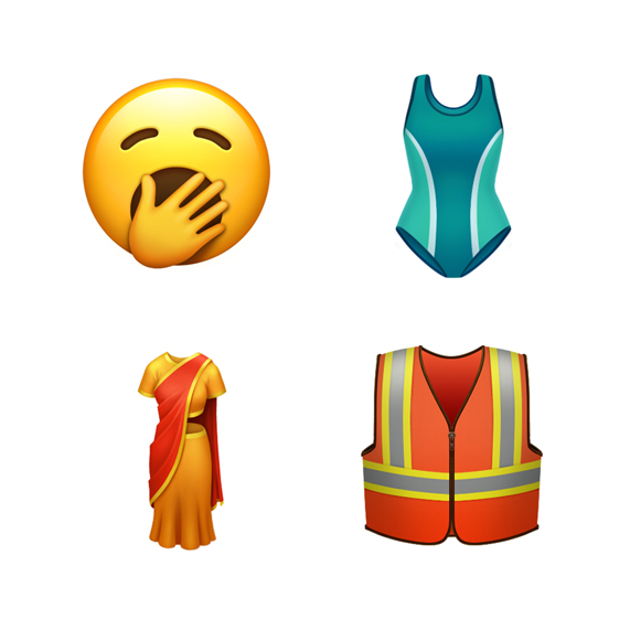 Esneyen yüz ve mayo dahil d?rt adet emoji.