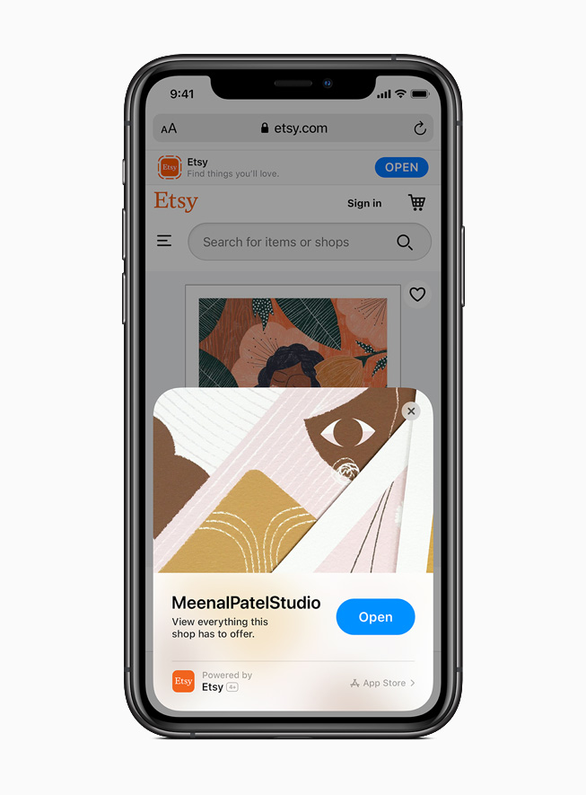 iPhone 11 Pro’da Etsy uygulamas?ndan bir App Clip g?steriliyor.