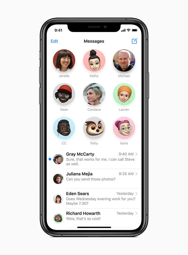 iPhone 11 Pro’daki Mesajlar’da i?nelenmi? sohbetler g?steriliyor.