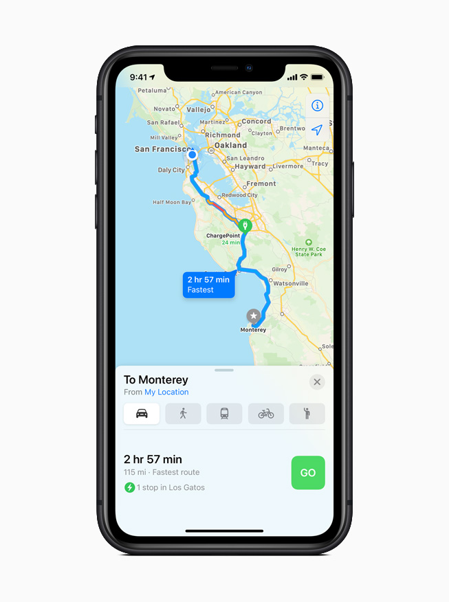 iOS 14’te Harita uygulamas?nda bir elektrikli ara? rotas?.