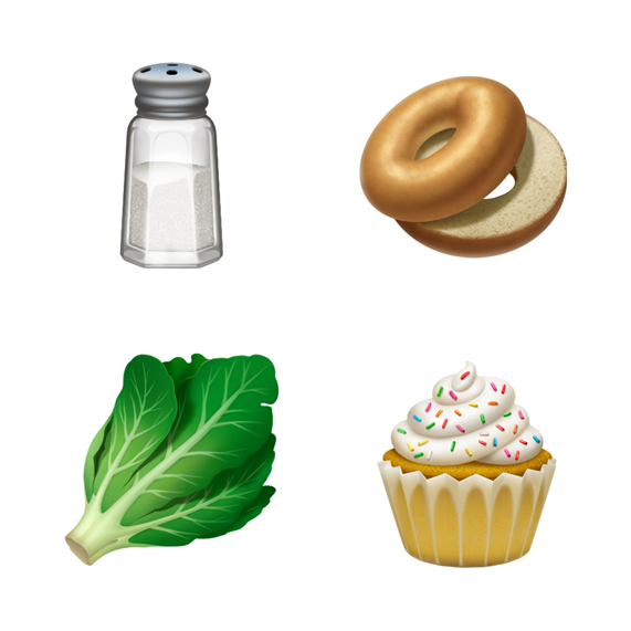 Tuz, simit, marul ve top kek emojileri.