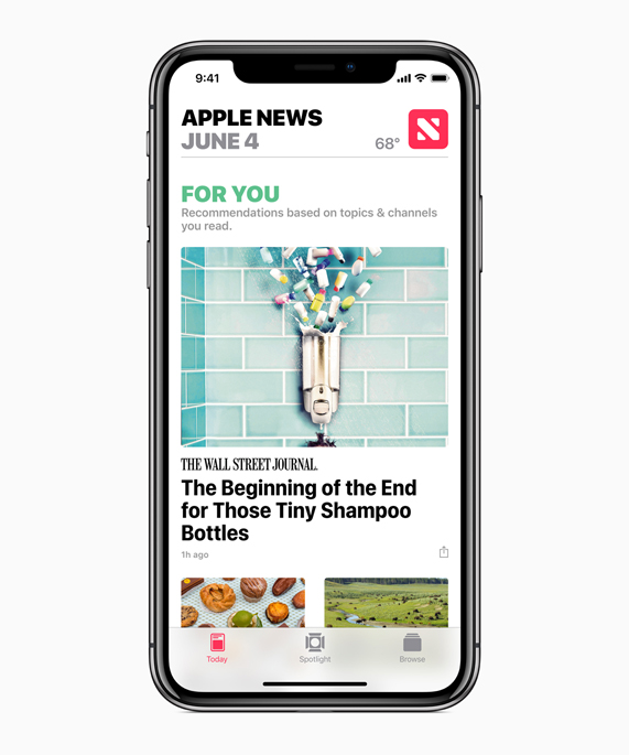 Sizin ??in ?nerilerinin bulundu?u Apple News uygulamas?n? g?steren iPhone X.