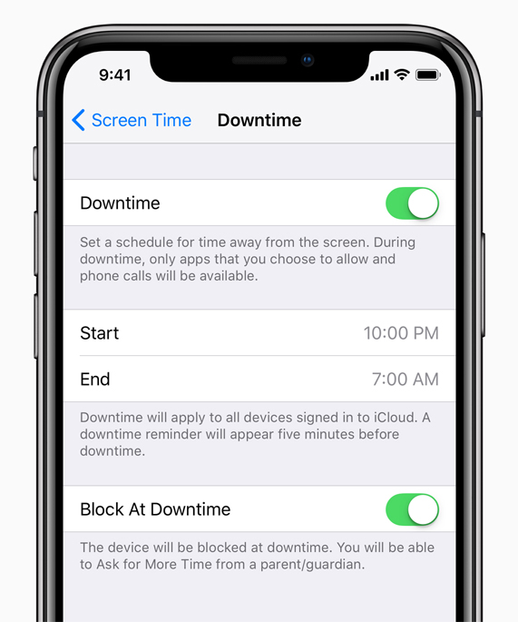 iPhone X ekran? Device Downtime menüsünü g?steriyor. 