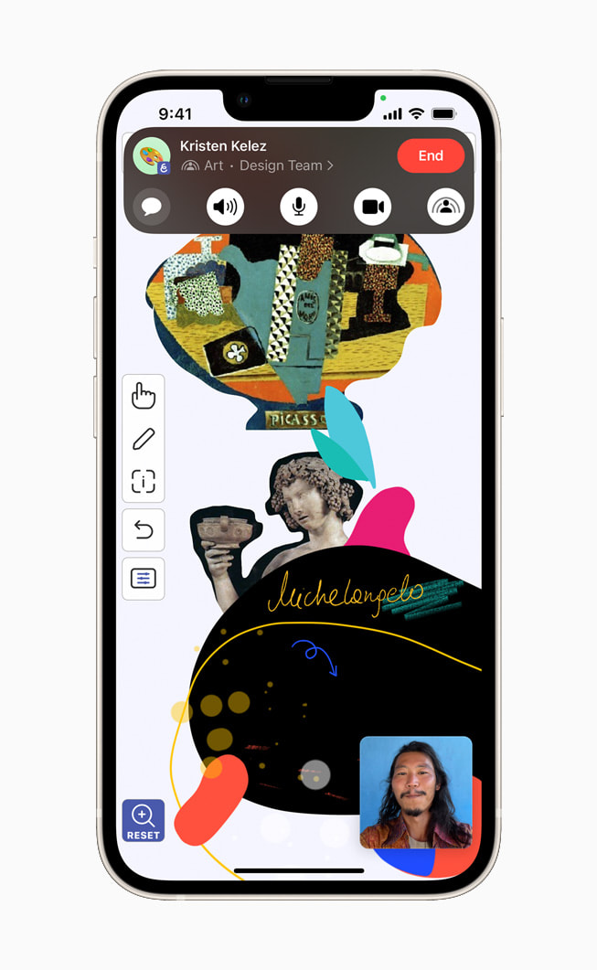 iPhone 13’te Explain Everything uygulamas?nda SharePlay kullan?larak Whiteboard oturumu g?steriliyor.
