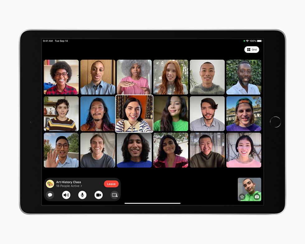 Yeni iPad’de bir Grup?FaceTime g?rü?mesi g?rüntüleniyor.  