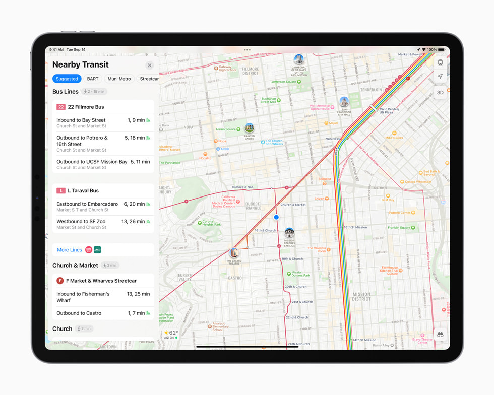 iPad Pro’da yeniden tasarlanan Harita uygulamas? g?rüntüleniyor.