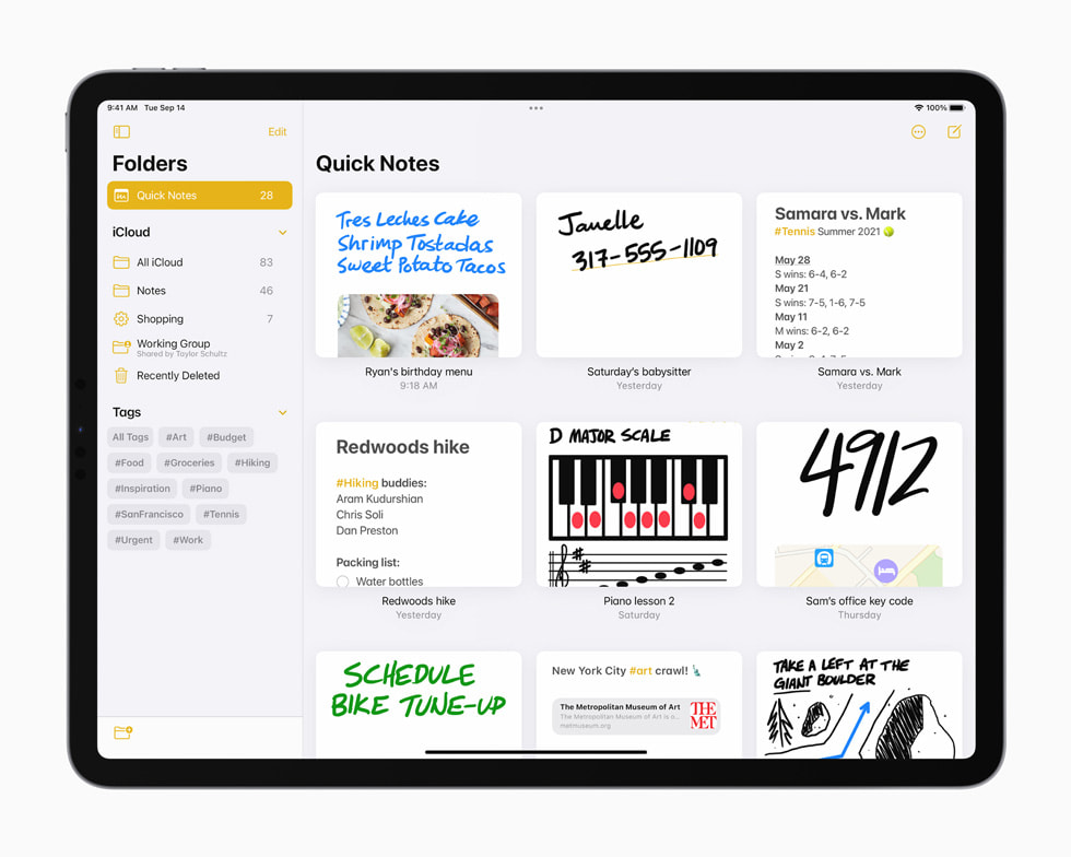 iPad Pro’da Notlar uygulamas?nda düzenlenmi? H?zl? Notlar g?rüntüleniyor.