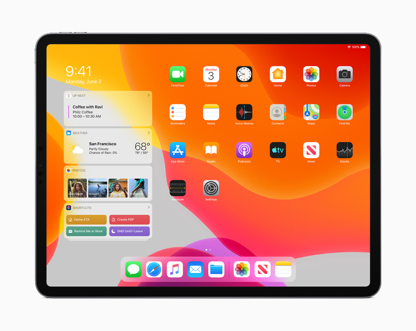 iPadOS’un yeni Ana Ekran’?ndaki Bugün G?rünümü’nde Takvim, Hava Durumu ve Foto?raflar g?rüntüleniyor. 