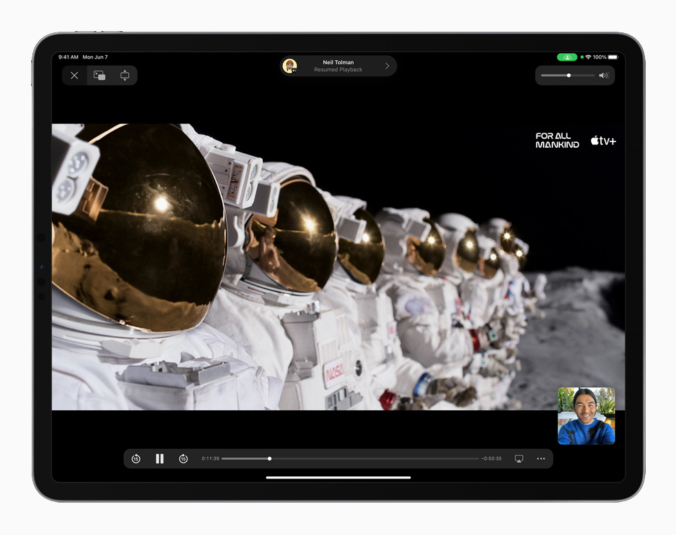 iPad Pro’da iPadOS 15’teki SharePlay ?zelli?i g?steriliyor.