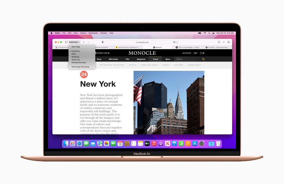 ???? macOS?Monterey ?????? ??????? ?????? ??????? ?? Safari ??? ???? MacBook?Air.
