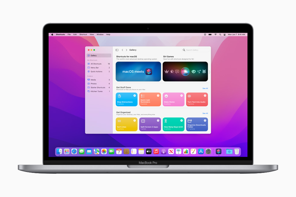 macOS Monterey’deki yepyeni Kestirmeler 13 in? MacBook Pro’da g?steriliyor.