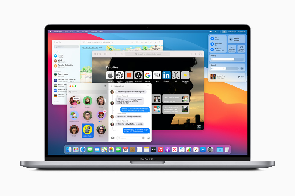 MacBook Pro’da Mesajlar, Safari ve Harita uygulamalar? g?rüntüleniyor.