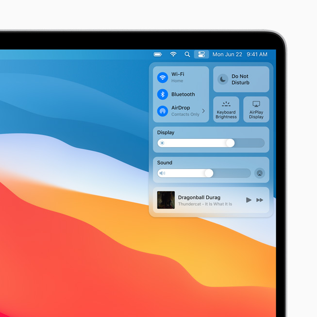 MacBook Pro’da macOS Big Sur sürümündeki Denetim Merkezi g?steriliyor.