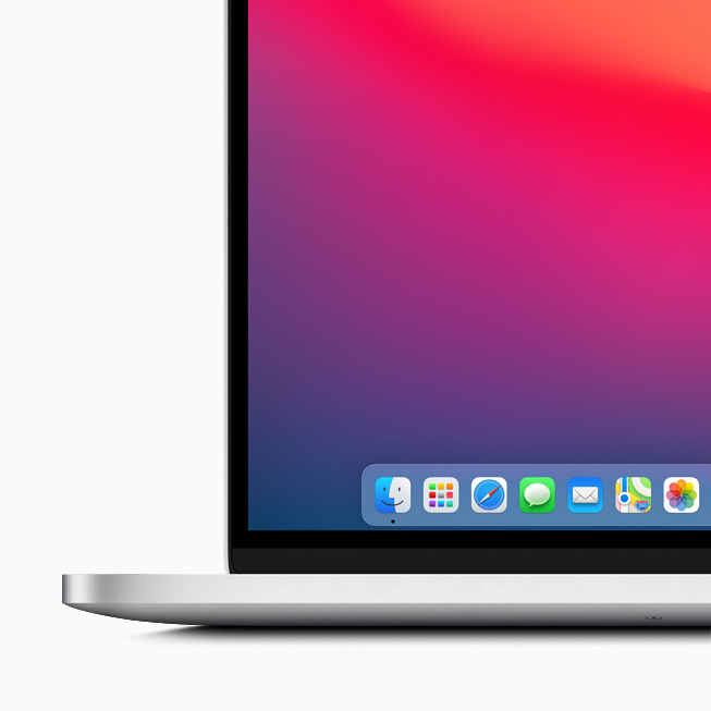 MacBook Pro’da macOS Big Sur sürümündeki yeni Dock g?steriliyor.