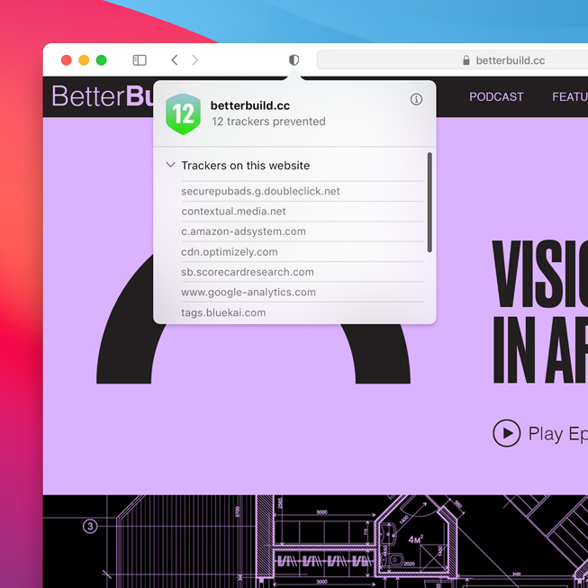macOS Big Sur’daki Safari’de yeni Gizlilik Raporu.