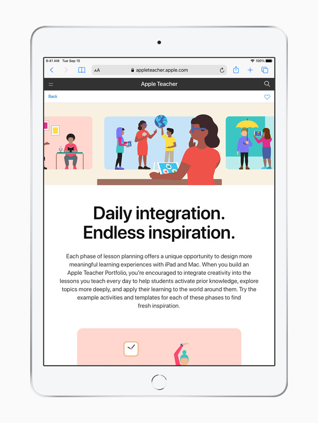 iPad’de g?rüntülenen Apple Teacher Portfolio.