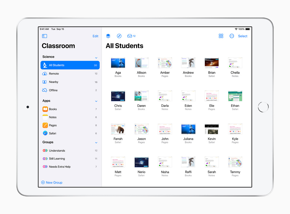 iPad’de g?rüntülenen Derslik uygulamas?.
