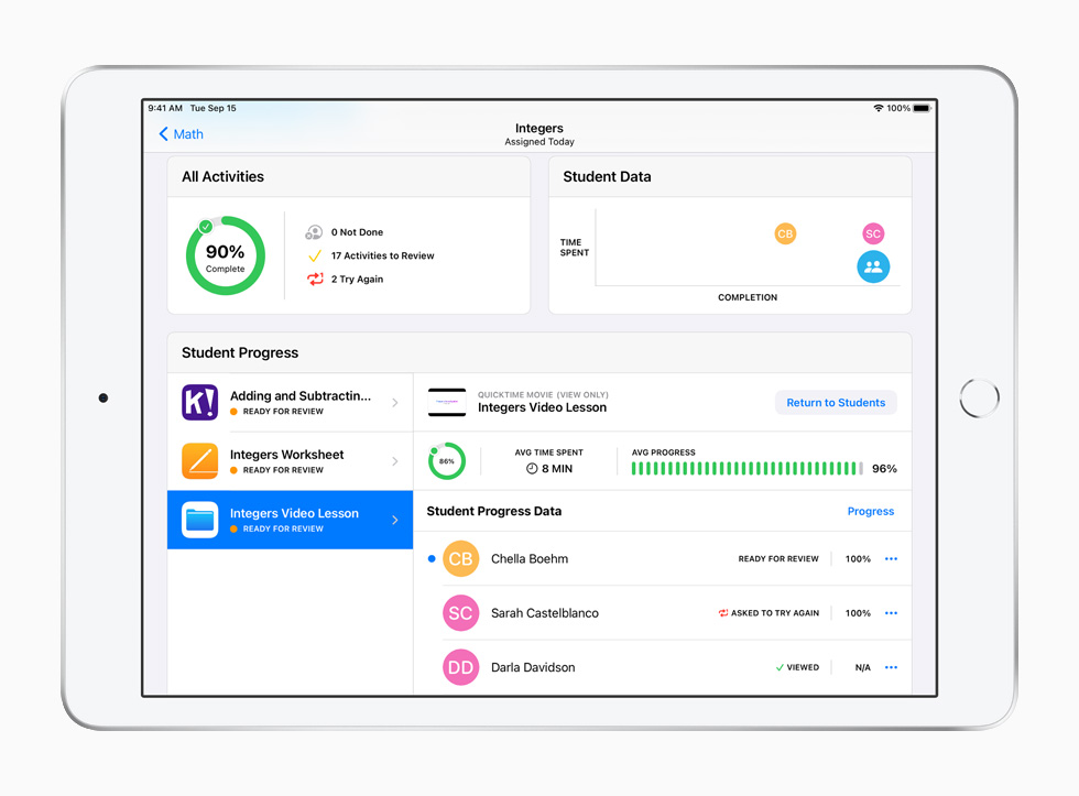 iPad’de g?rüntülenen Okul uygulamas?.