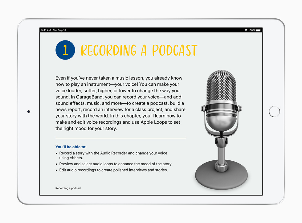 iPad’de g?rüntülenen Herkes Kreatif ??ler Yapabilir ??retim program?ndan bir podcast haz?rlama dersi.