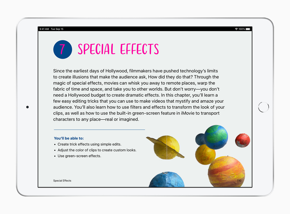 iPad’de g?rüntülenen Herkes Kreatif ??ler Yapabilir ??retim program?ndan bir ?zel efektler dersi.