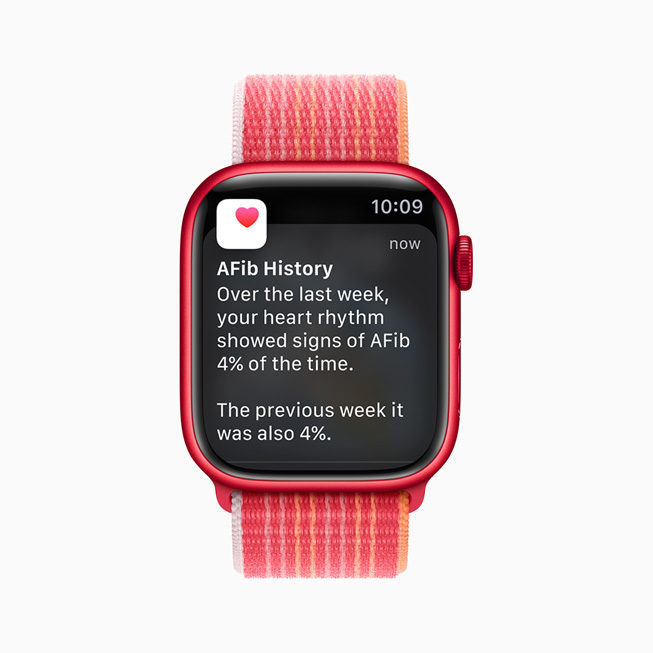 Apple Watch Series 8’da kullan?c?n?n ?nceki hafta ve ondan bir ?nceki hafta AFib belirtisi g?sterdi?i sürenin yüzdelerini i?eren yeni AFib Ge?mi?i ?zelli?i g?steriliyor. 