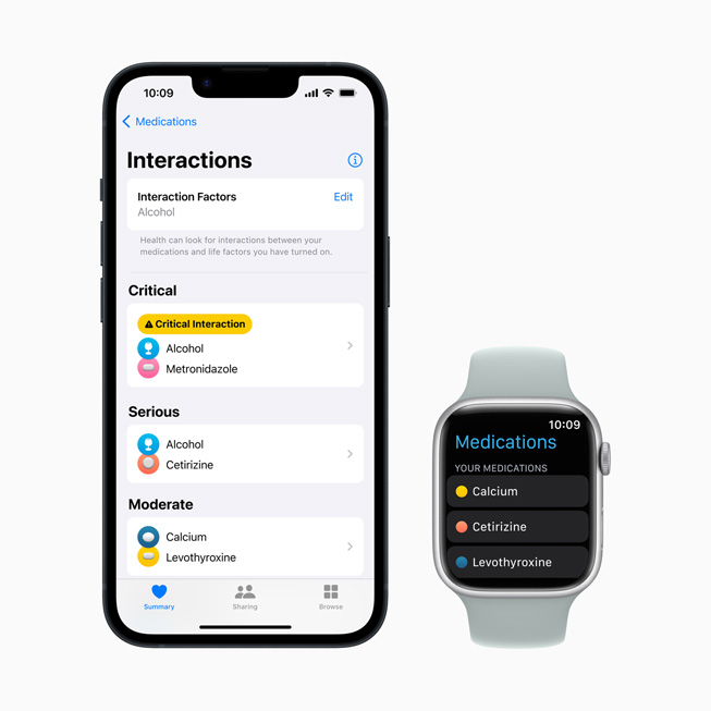 Apple Watch Series 8’in yan?nda telefonda, olas? etkile?imleri ve ila? listelerini de i?eren ?la?lar deneyimi g?steriliyor. 