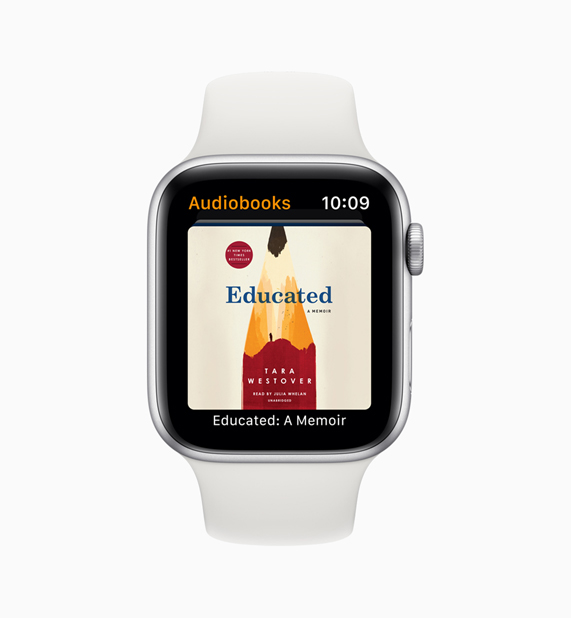 Audiobooks uygulamas? ile beyaz Apple Watch.