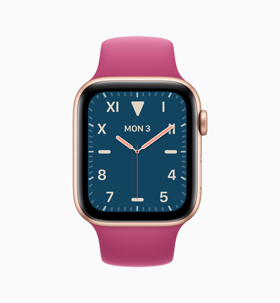 Pembe kay?? ve mavi saat kadranl? Apple Watch.