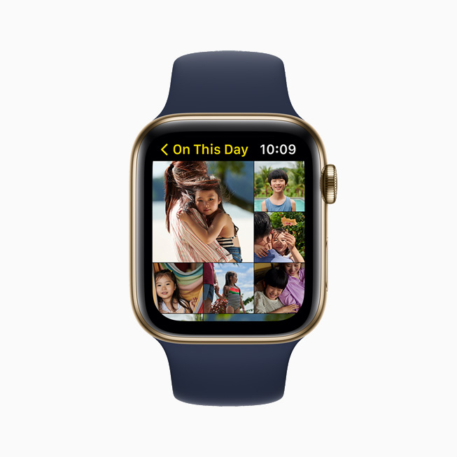 Apple Watch Series 6’da Foto?raflar uygulamas?ndaki “Ge?mi?te Bugün” koleksiyonu g?steriliyor.