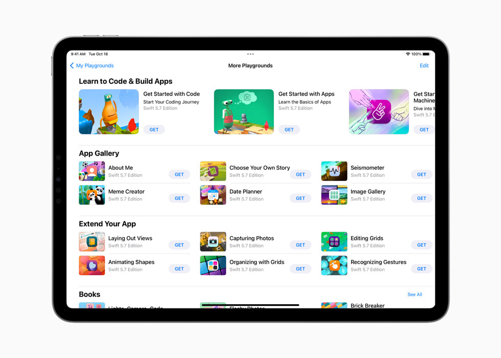 iPad’de ?e?itli Swift Playgrounds oyun alanlar?.