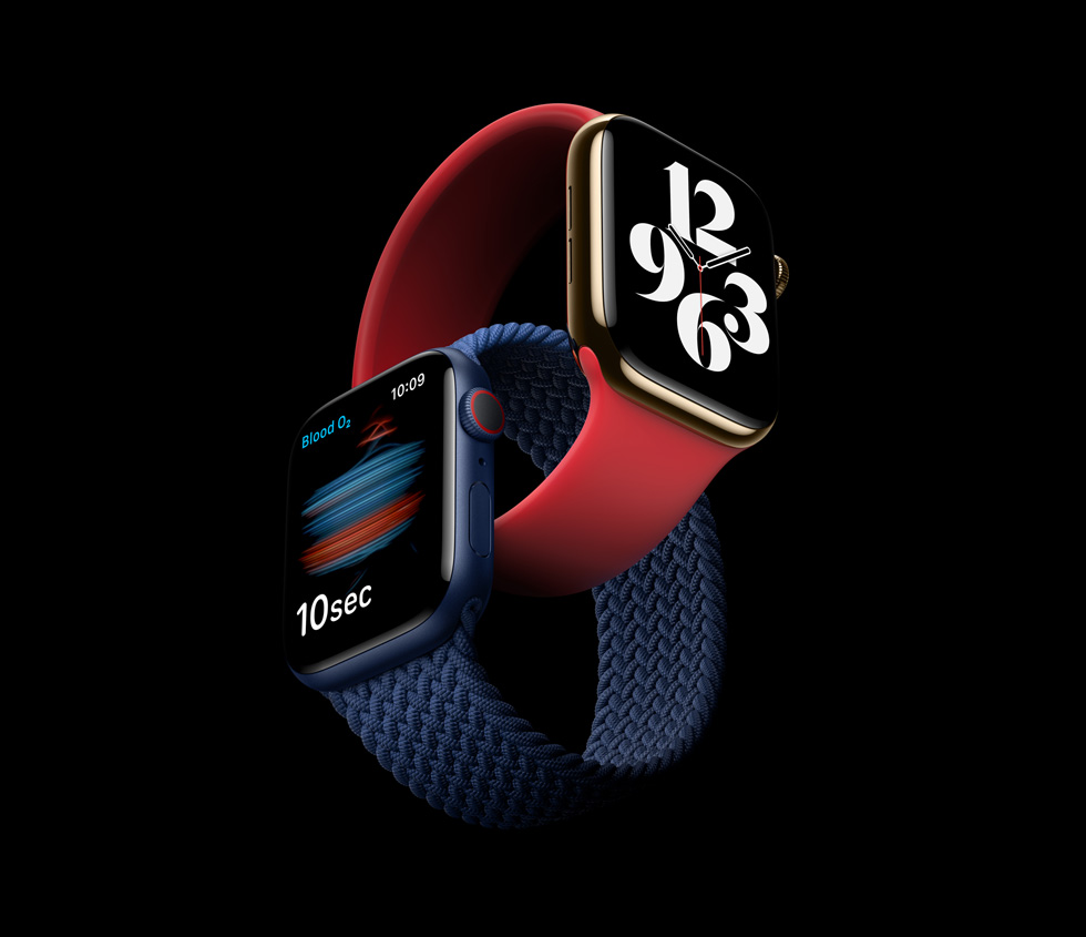 Dos modelos del Apple Watch Series 6.