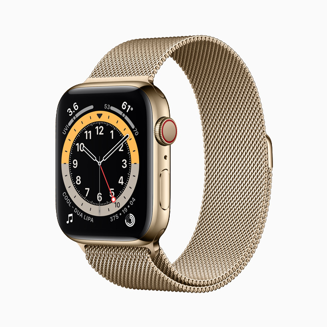 El Apple Watch Series 6 con caja de acero inoxidable color oro. 
