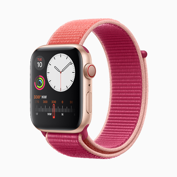 Apple Watch Series 5’te nar rengi spor loop.