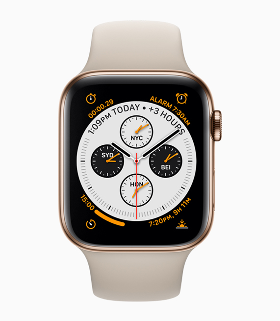 Alt?n rengi paslanmaz ?elik Apple Watch’un ?nden g?rünümü. 