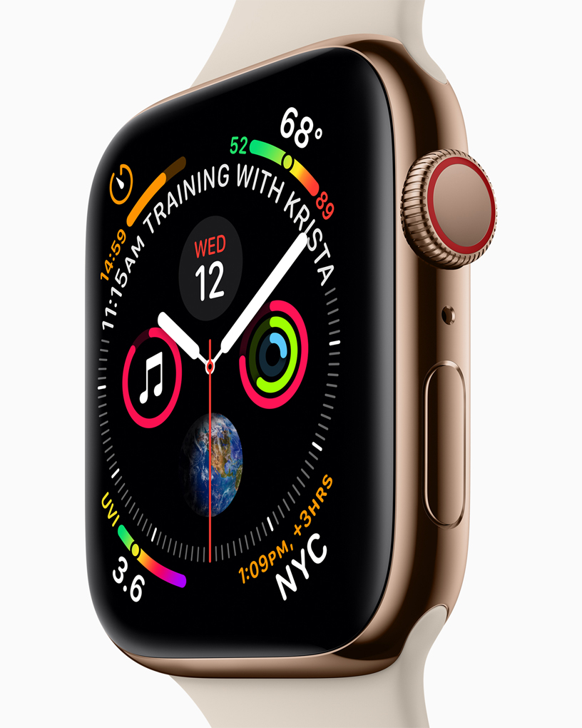 Apple Watch Series 4 saat kadran? ve yeni Digital Crown’un yak?ndan g?rünü?ü.